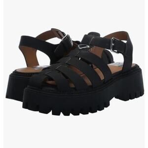 .DV by Dolce Vita Loera Black Faux Leather Chunky Fisherman Sandals Size 9